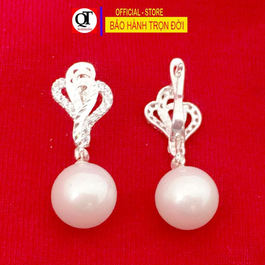 Khuyên tai nữ ngọc chất liệu bạc ta chốt đeo sát tai gắn đá cao cấp trang sức Bạc Quang Thản - QTBT139