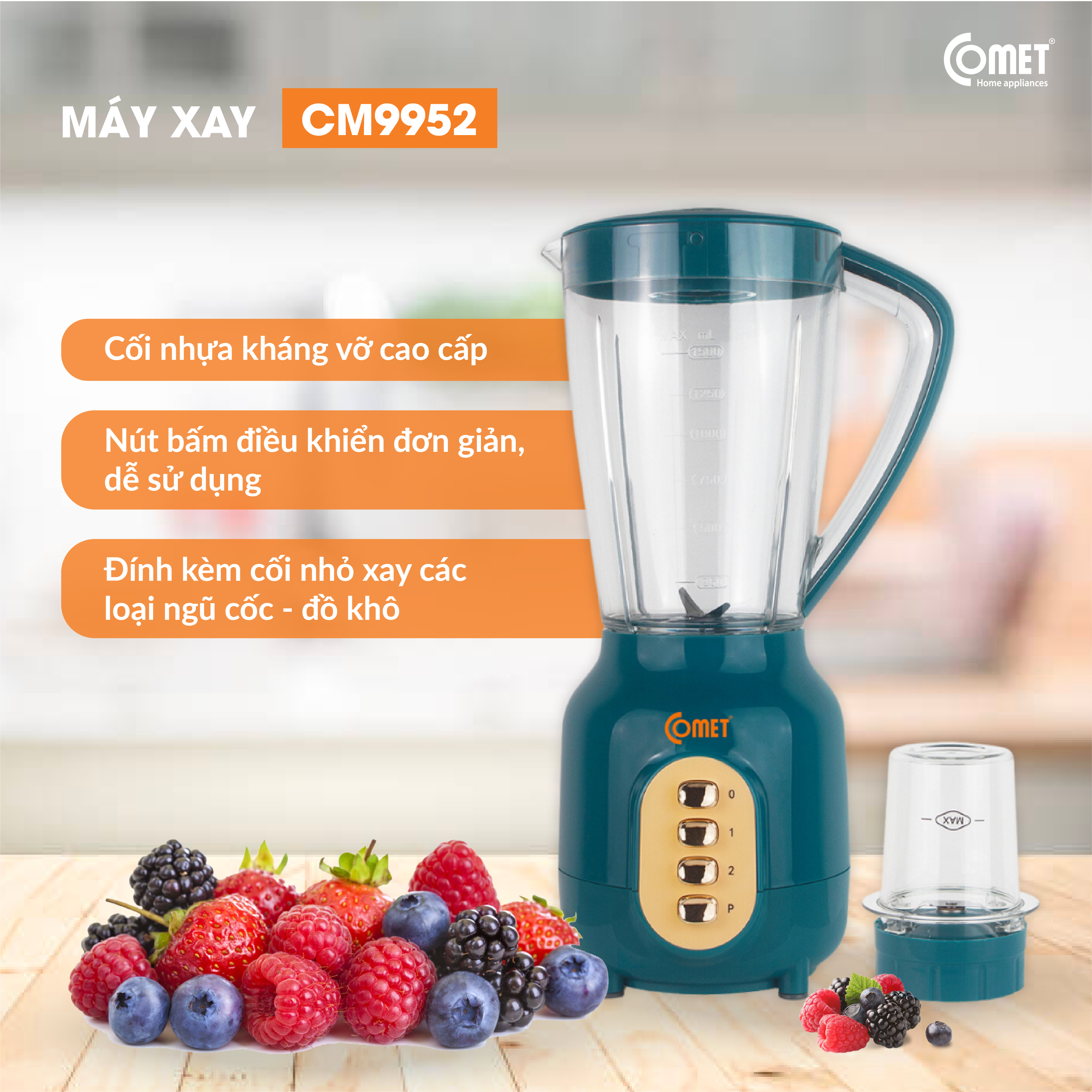 Máy xay sinh tố cối nhựa kháng vỡ 450W COMET - CM9952 - Hàng Chính Hãng