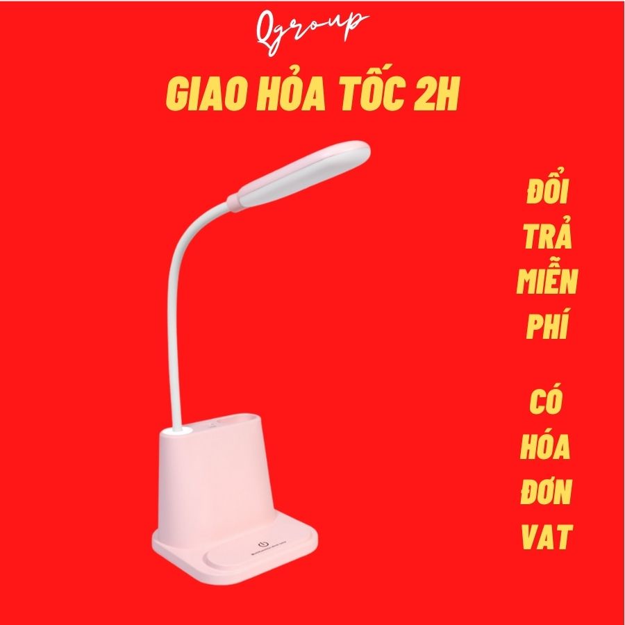 Đèn Để Bàn Chống Cận 4 in 1 Gồm Đèn Led Chiếu Sáng, Hộp Đựng Bút Tiện Lợi, Cổng Sạc Điện Thoại, Cổng Usb - Hàng Chính Hãng