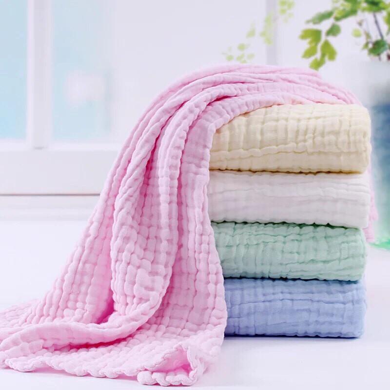 Khăn tắm xô nhăn 6 lớp cotton màu trơn siêu mềm, siêu thấm xuất Nhật cho bé yêu KT 105x105