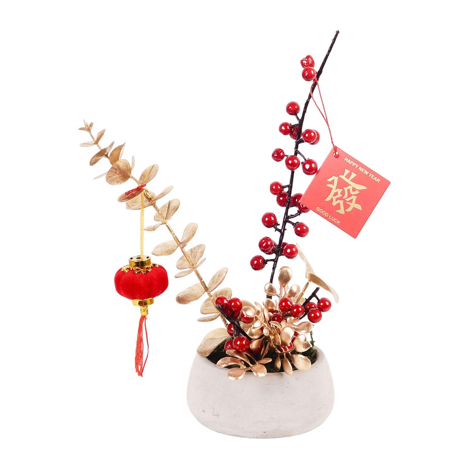 Chinese New Year Ornaments Holiday Desk Bonsai Spring Festival Table Centerpiece Red Lucky Character Pendants for Porch Desk Entryway Office