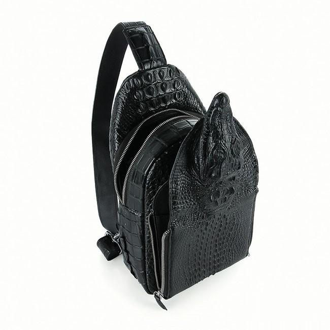 Túi đeo trước nam da cá sấu Huy Hoàng đầu cá sấu màu đen HC6289