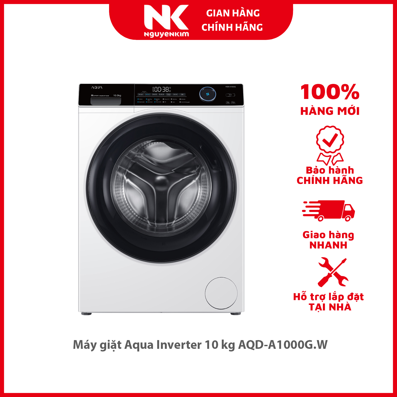 Máy giặt Aqua Inverter 10 kg AQD-A1000G.W - Hàng chính hãng [Giao hàng toàn quốc]