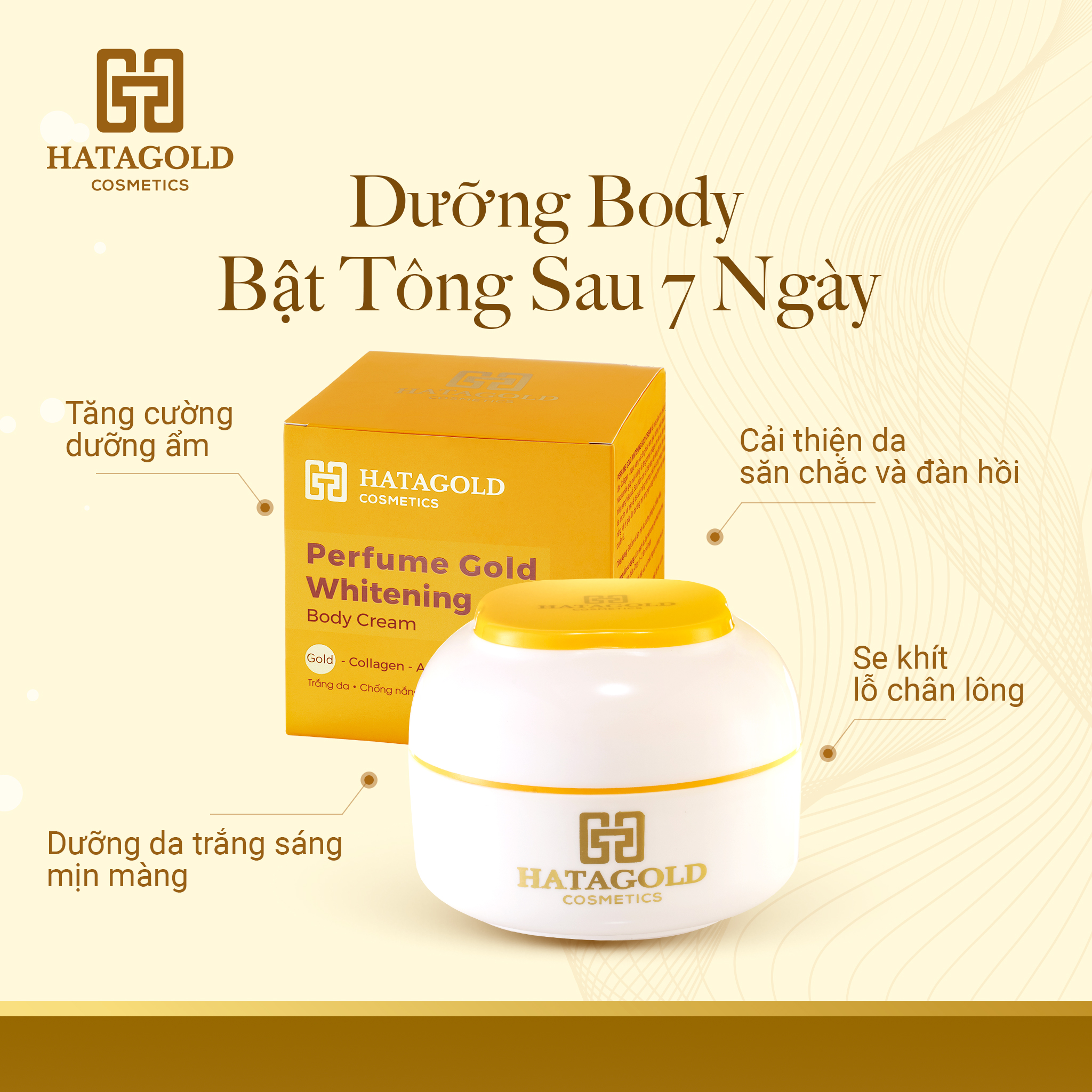 HATAGOLD | Kem Dưỡng Body Bật Tông Sau 7 Ngày - Perfume Gold Whitening Body Cream - KL:250g