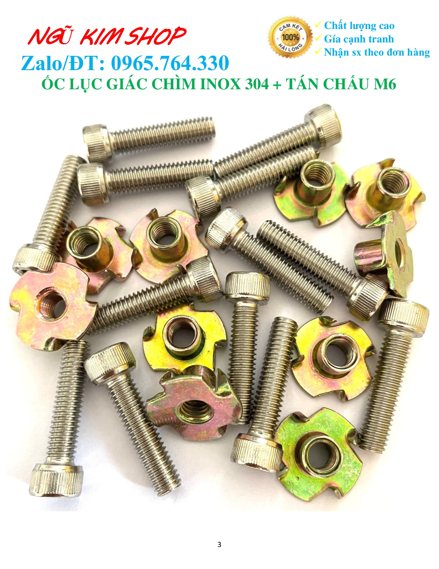 ỐC LỤC GIÁC CHÌM M6 INOX304 + TÁN CHẤU M6 BẮT LOA _ HÀNG XỊN
