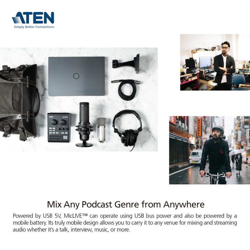 Bộ Mixer trộn âm thanh cao cấp - ATEN UC8000 chuyên đọc Podcast, Livestream, Thu Âm - Hàng chính hãng