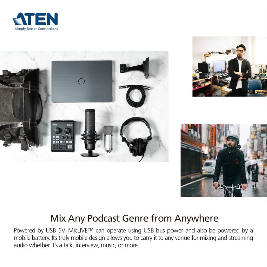 Bộ Mixer trộn âm thanh cao cấp - ATEN UC8000 chuyên đọc Podcast, Livestream, Thu Âm  - Hàng chính hãng