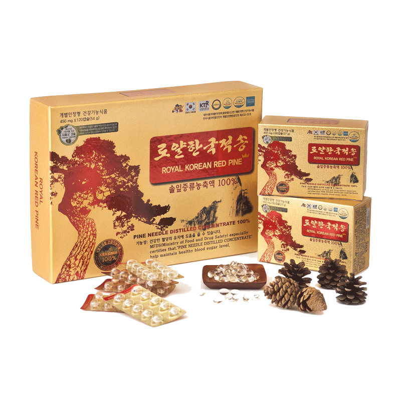 Tinh dầu thông đỏ Hàn Quốc Royal Korean Red Pine - 450mg x 120 viên nang, hỗ trợ giảm mỡ máu, tiểu đường, phòng đột quỵ