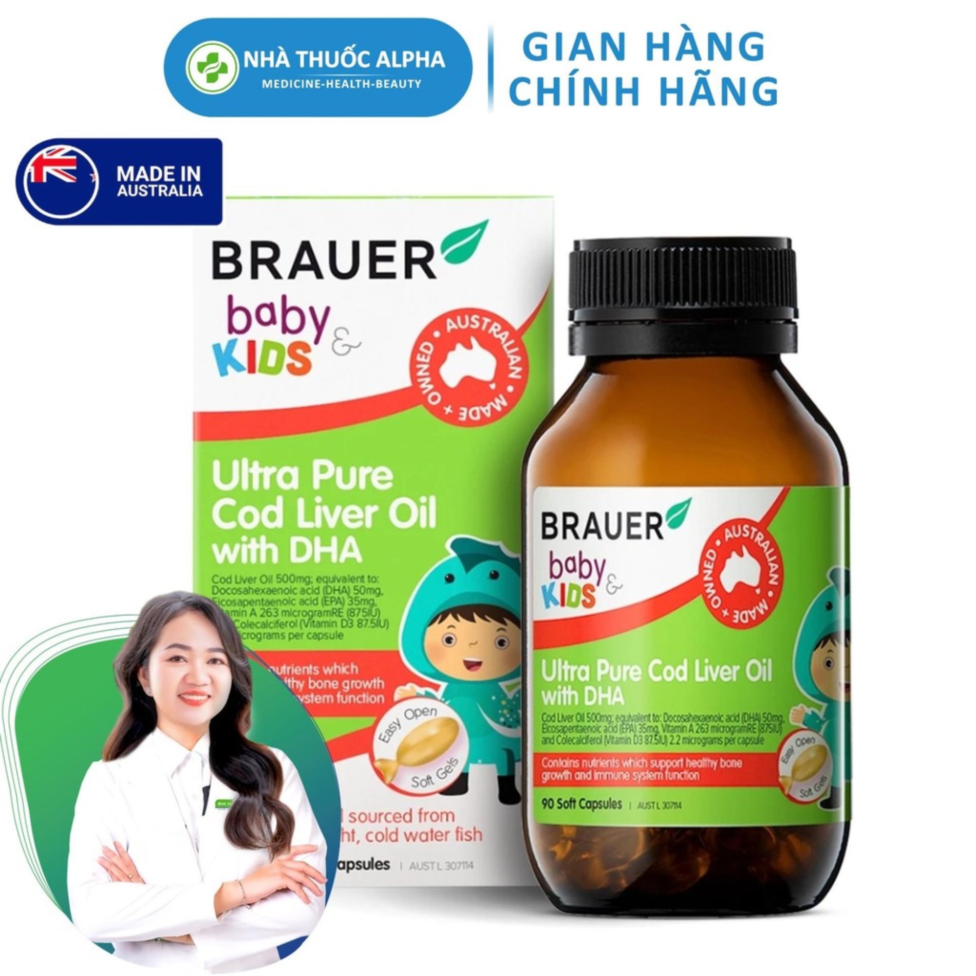 Viên uống Vitamin Brauer Bổ sung DHA tinh khiết cho trẻ từ 1 tuổi 90 viên