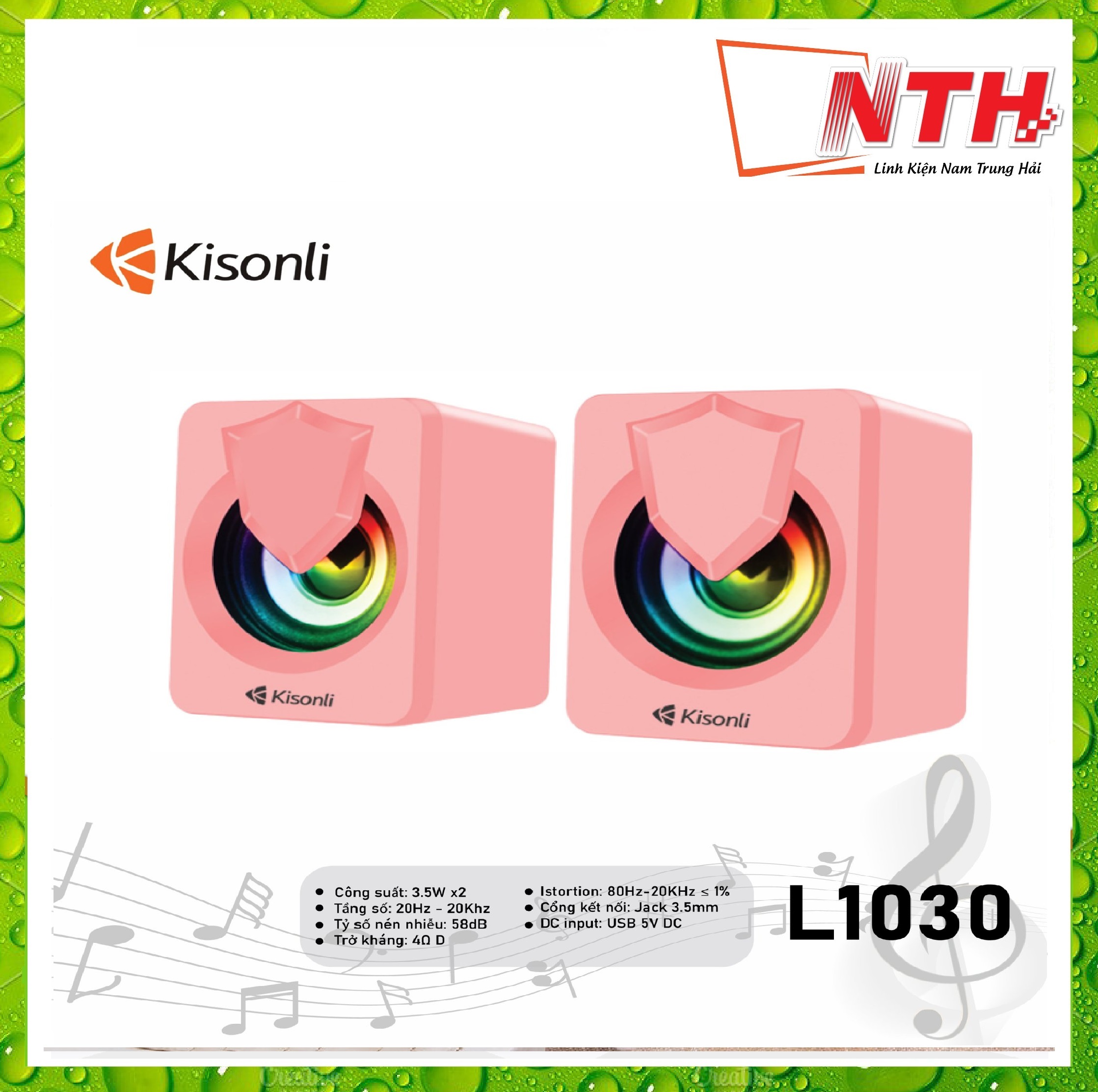 Loa 2.0 Kisonli L-1030 Pink LED - HÀNG CHÍNH HÃNG