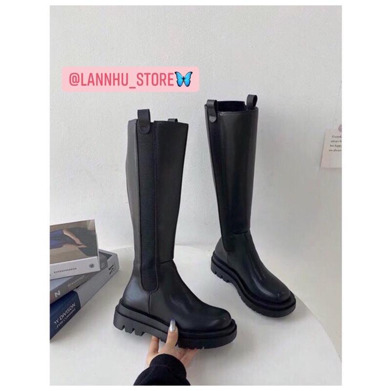 Boot đùi mona plus 5cm- đế 5cm da PU trơn có chun 2 bên sườn+khoá sau(ảnh+video shop quay độc quyền)