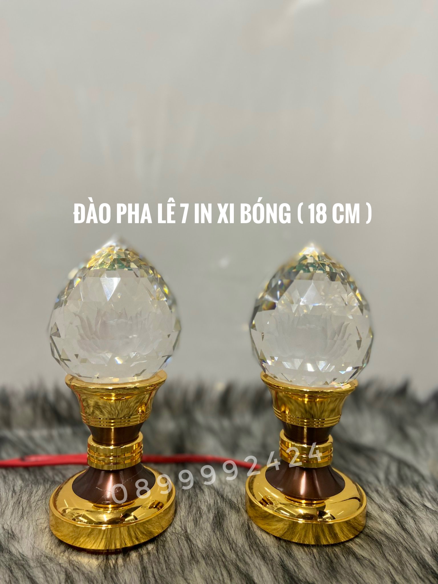 ĐÈN THỜ PHA LÊ CAO CẤP ĐÀO 7 IN  XI BÓNG (18cm) 1 CẶP