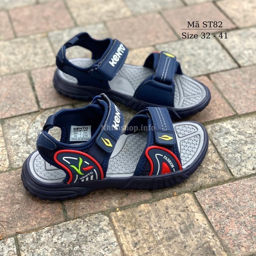 Dép sandal bé trai KENTO xanh navy quai hậu kiểu dán êm nhẹ chống trơn trượt cao cấp phù hợp cho trẻ em học sinh tiểu trung học 6, 7, 8, 9, 10, 11, 12, 13, 14, 15 tuổi đi học đi biển màu hè NHÍM SHOP ST82