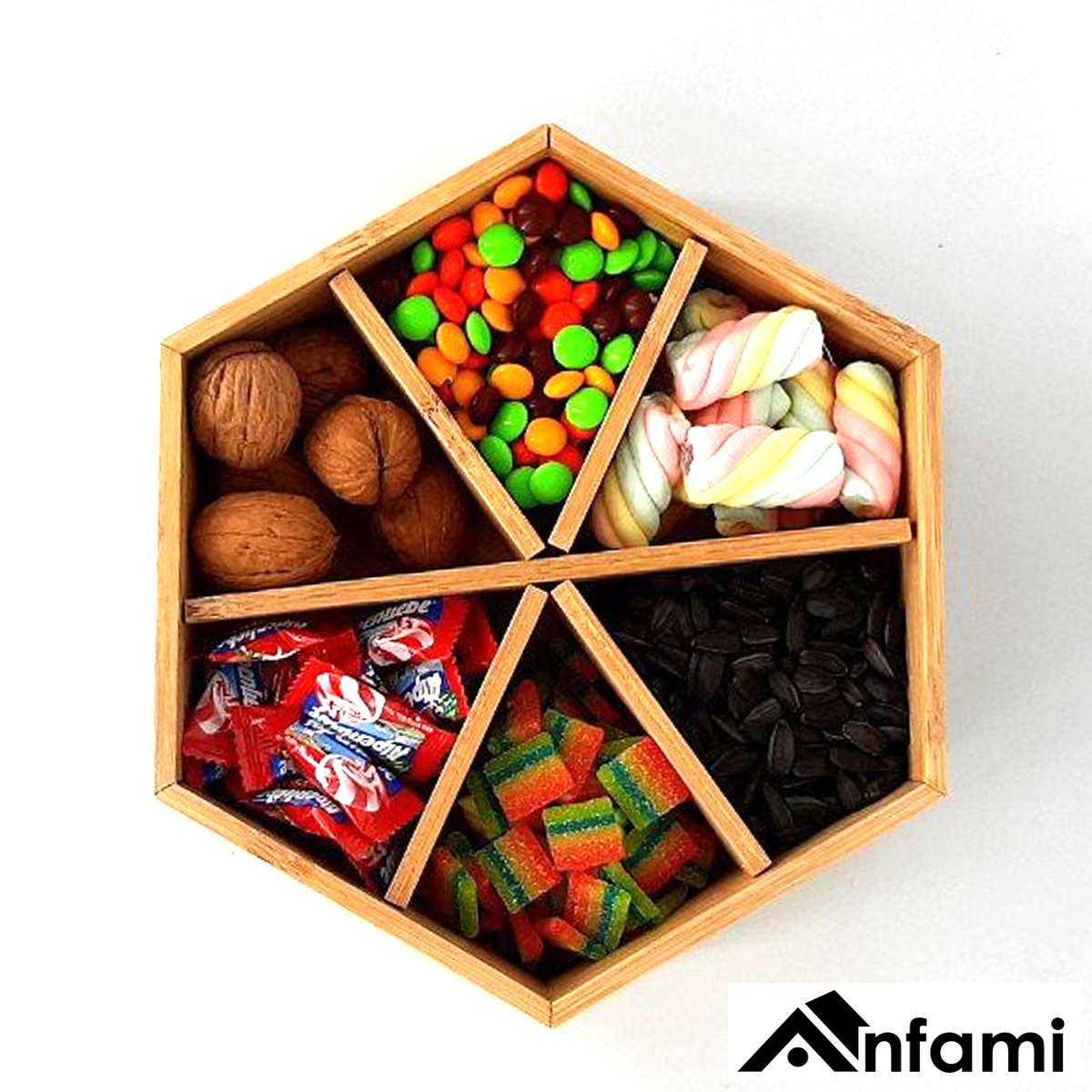 Khay Đựng Mứt Lục Giác, Khay Đựng Bánh Kẹo Tết Bằng Gỗ Tre , Hộp Đựng Hạt Dưa 6 Ngăn