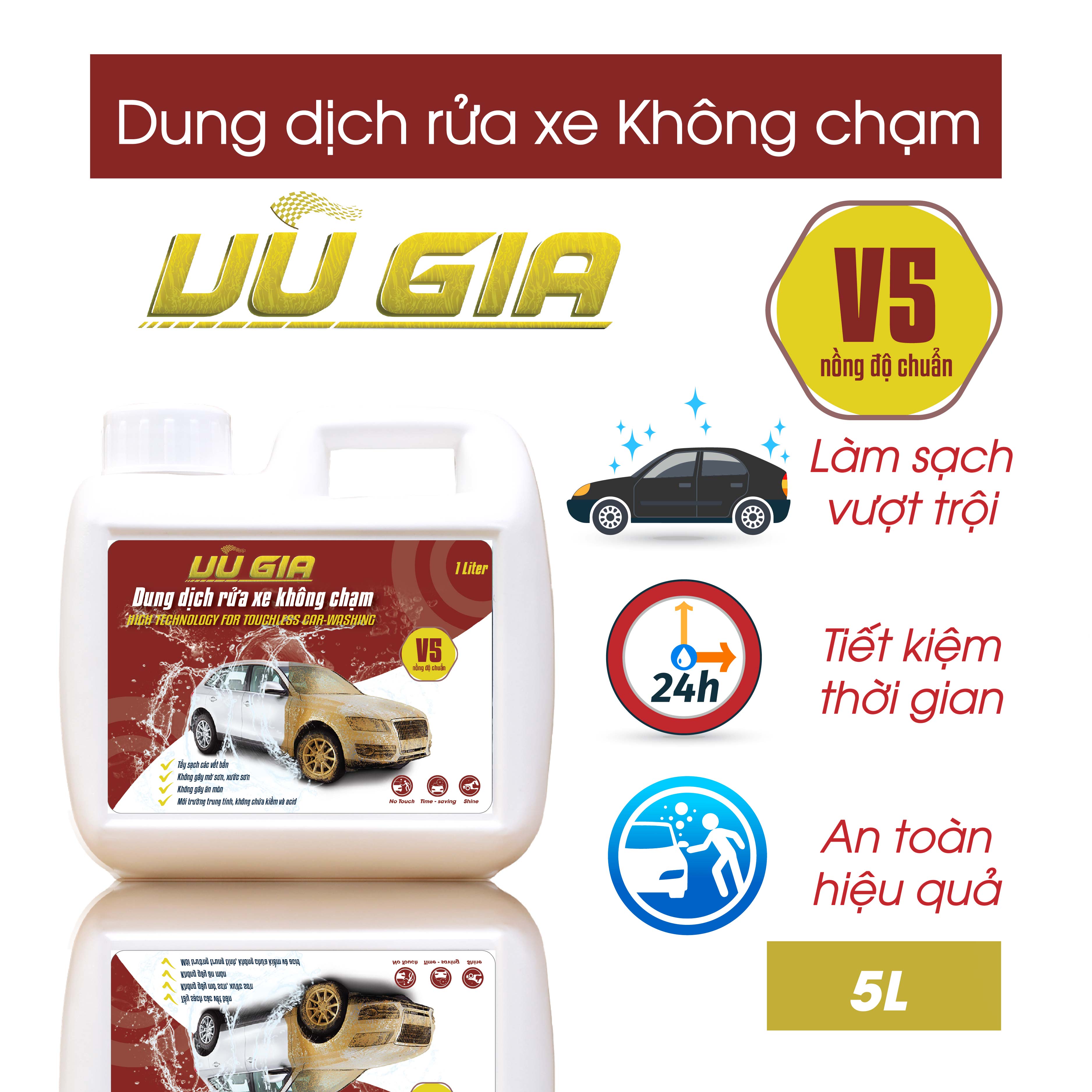 Nước rửa xe không chạm Vũ Gia V5 (1 lít) | Xà phòng rửa xe ô tô, xe máy siêu sạch, pH trung tính bảo vệ màu sơn xe