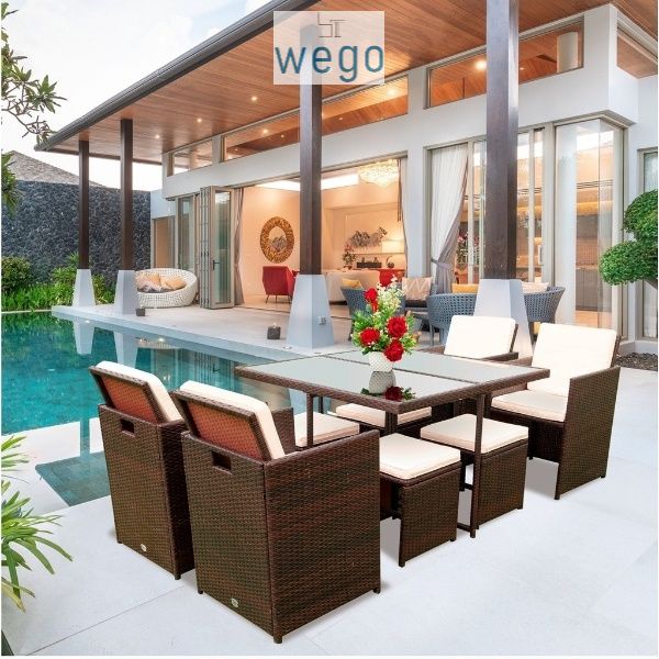 WEGO Bộ ghế mây/ Nội ngoại thất ngoài trời/ Sân vườn/ Bộ bàn ăn 8 chỗ// Rattan Wicker Set /Outdoor Furniture set/ Patio Garden Set - Cube 4+4 (8 seater)