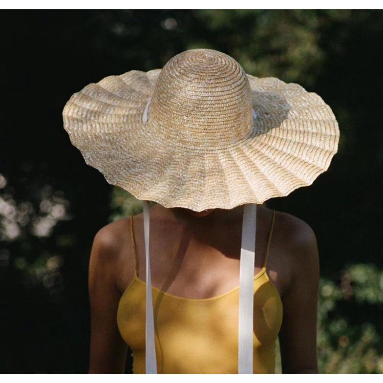 Nón đi biển nữ mũ cói rộng vành 13cm lượn sóng cột dây vitage du lịch che nắng thời trang chất cói tự nhiên cao cấp
