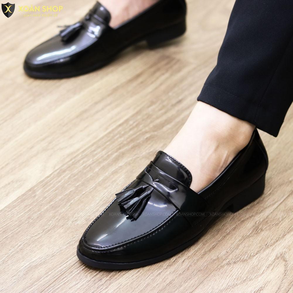 Giày Lười Nam Da Lì Đế Cao Su chuông bóng kiểu dáng hàn quốc 2021