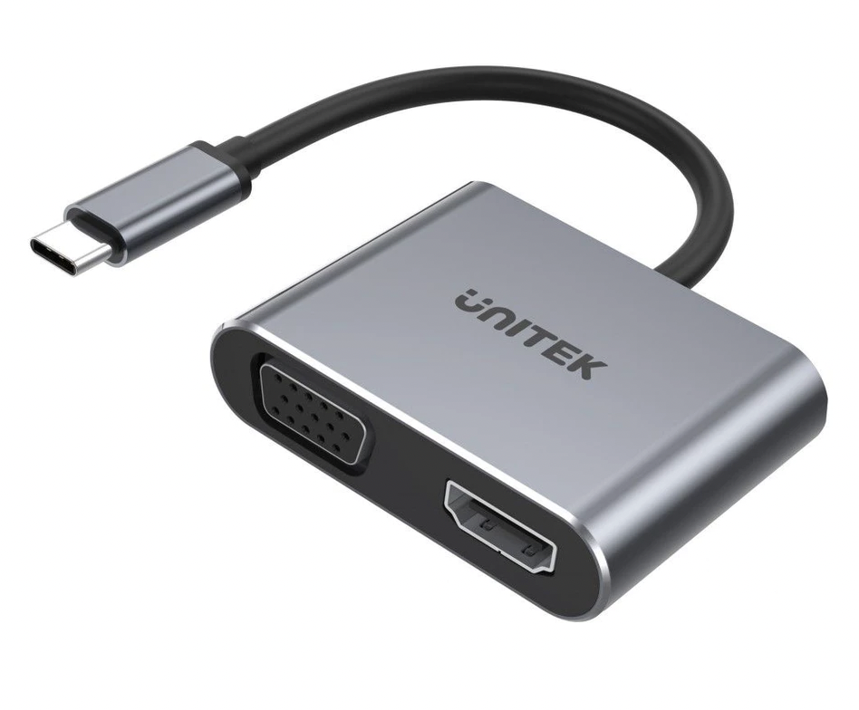 CÁP TYPE-C -> HDMI 4K + VGA UNITEK V1126A - HÀNG CHÍNH HÃNG