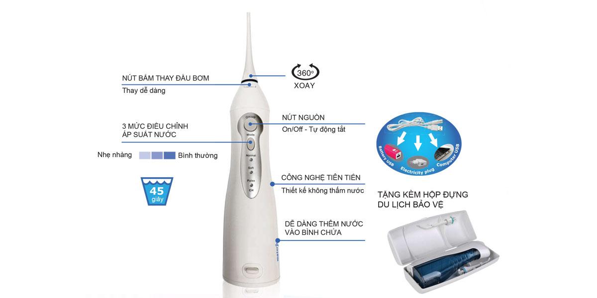 Máy tăm nước không dây WATERJET CORDLESS ADVANCED FLOSSER - Bảo hành chính hãng 12 tháng