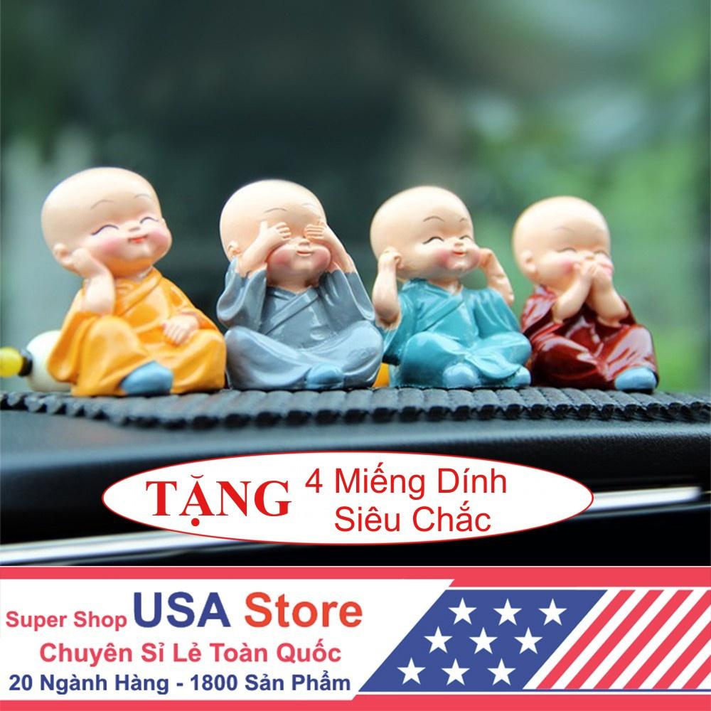 Bộ Tượng Chú Tiểu Hòa Thượng Tứ Không - Phật Phong Thủy Mini 4 Tư Thế, Trang Trí Xe Hơi, Để Bàn Làm Việc