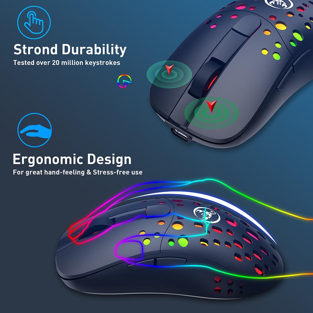 HXSJ T100 Type-C Wired & 2.4G Wireless 10000DPI Programmable RGB Backlit Mouse 6 Adjustable DPI Levels