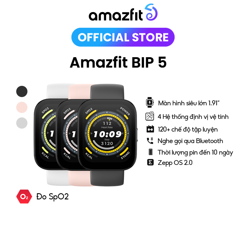 Đồng hồ thông minh Amazfit Bip 5 - Nghe gọi trực tiếp - Màn hình lớn 1.91'' - Virtual Pacer - Thời lượng pin lên đến 10 ngày - Hàng chính hãng