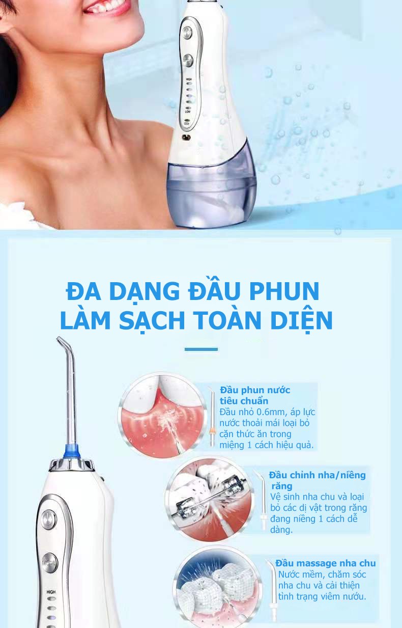 Máy tăm nước du lịch cầm tay Enpis SS33 Pro cao cấp chống nước với 5 chế độ chăm sóc răng miệng-Hàng Chính Hãng