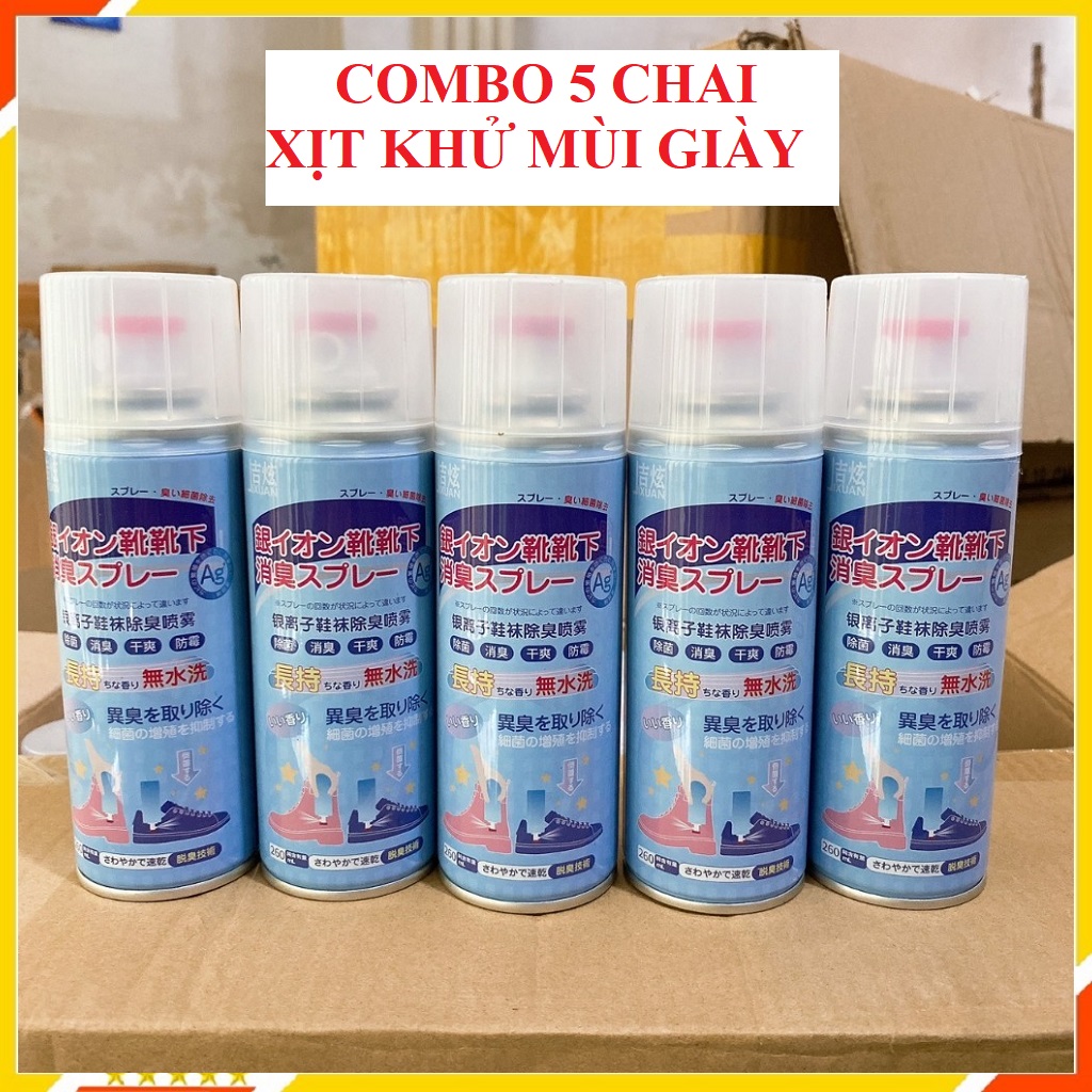 Combo 5 Chai Xịt Khử Mùi Giày Nano Bạc, Xịt Khử Mùi Hôi Chân, Xịt Giày Khử Mùi, 260ml, Giao Mẫu Ngẫu Nhiên