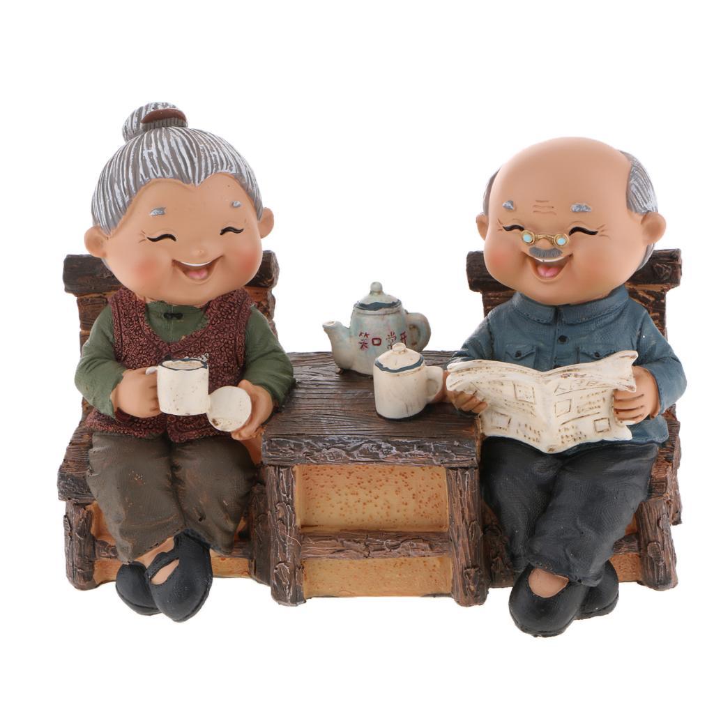 2Pcs Creative Old Couple Ornaments Old Man Granny for Home Office Decoration