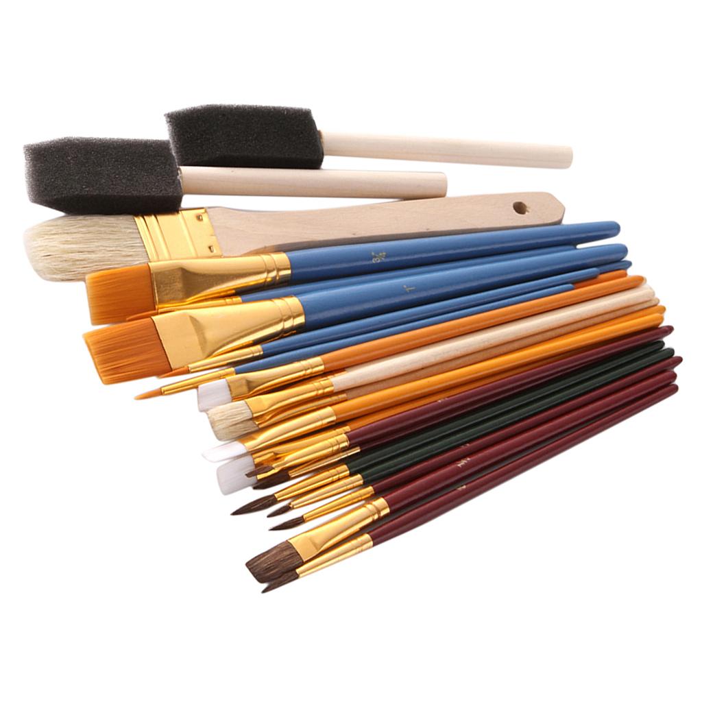 25 Artist Paint Brushes Set Foam Hair Brush Acrylic Oil Watercolour Painting