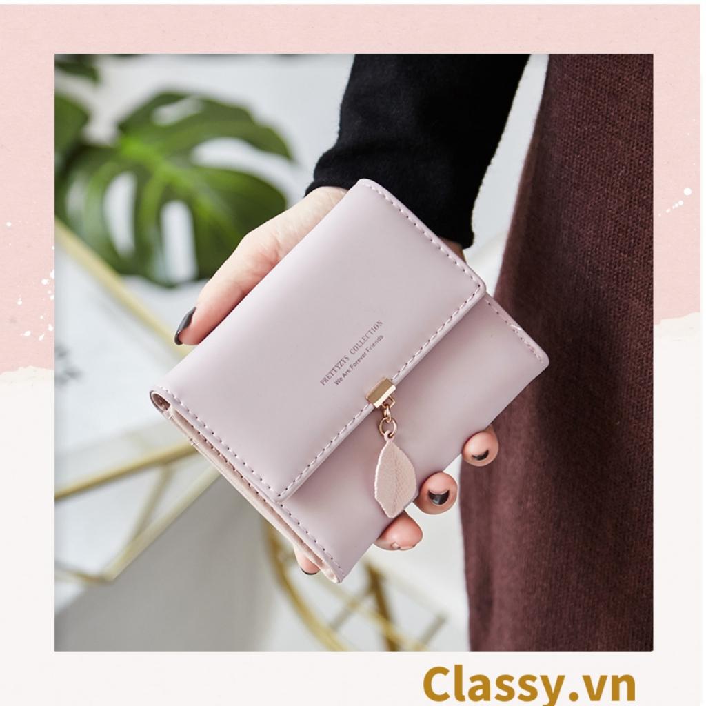 Ví nữ mini Classy hoạt tiết chiếc lá nhiều màu cao cấp có nút bấm T1163