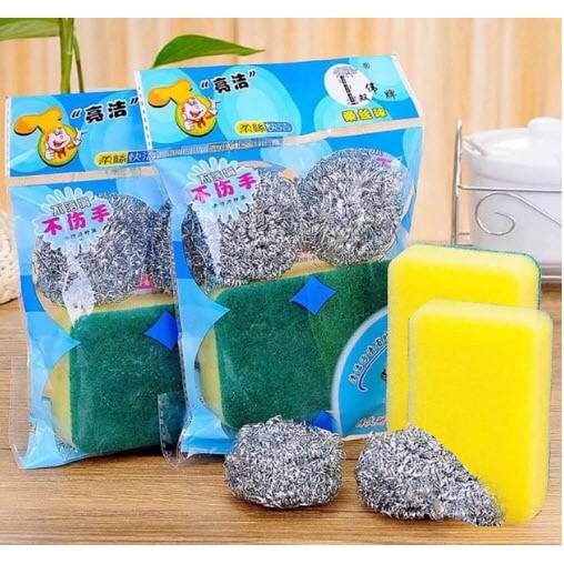 Gói 4 miếng chùi rửa vệ sinh (2 cước thiết +2 xốp 2 mặt)