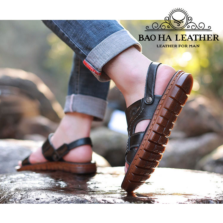 Dép nam quai ngang da bò thật cao cấp BHD8688 Dép quai hậu nam