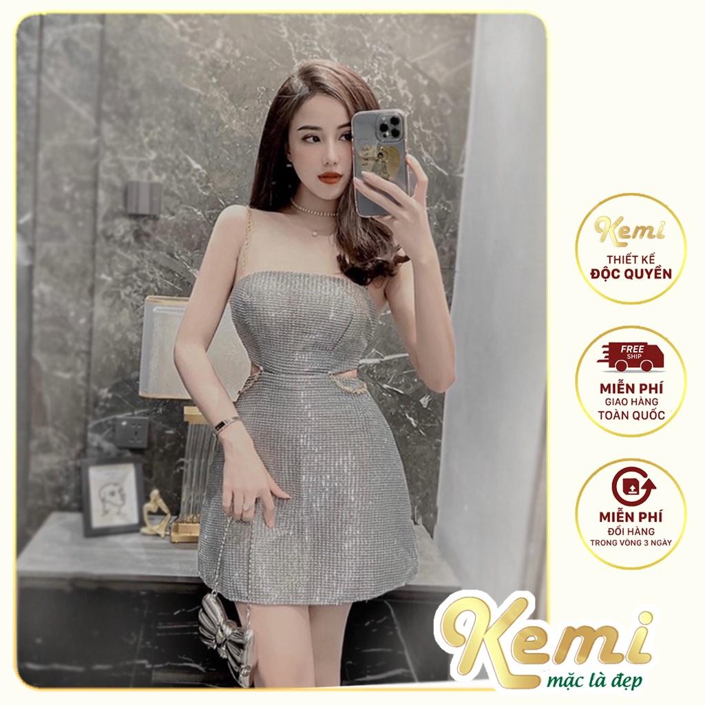 Set bộ Váy nữ 2 dây chất nhũ hở khoét eo cúp ngực dáng ngắn ôm body kiểu sexy đi tiệc cưới