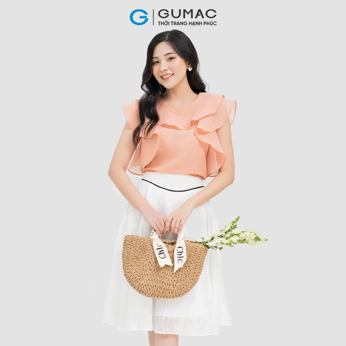 Áo kiểu phối bèo nhẹ mềm mại nữ tính thanh lịch GUMAC LAD0501