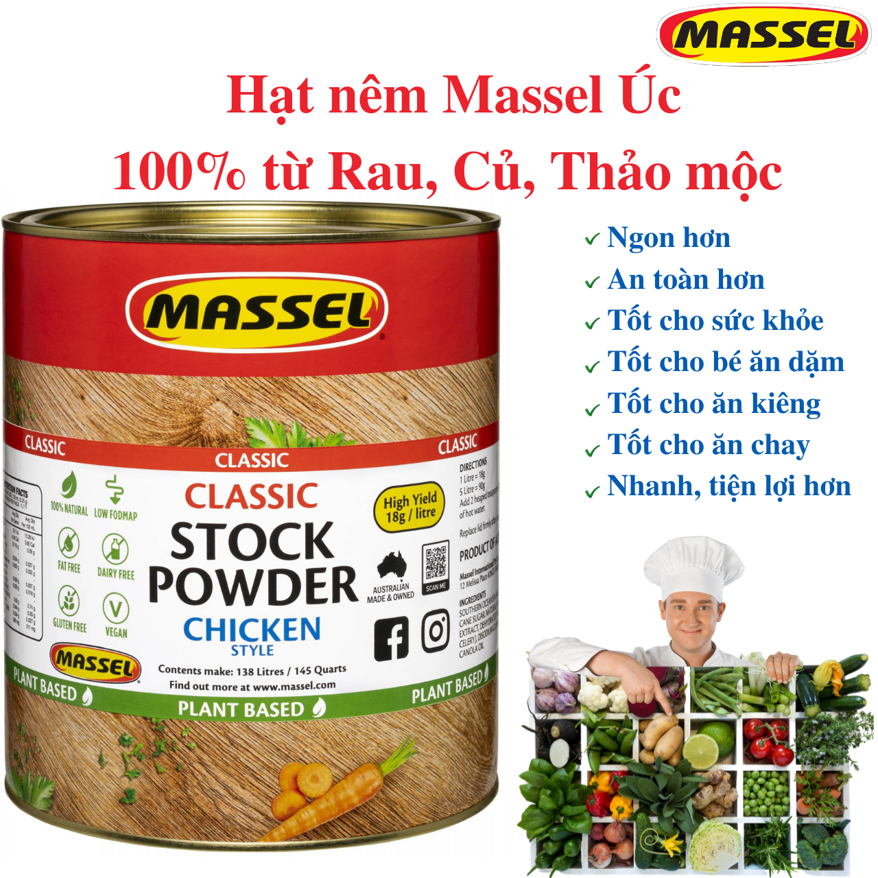 Hạt Nêm Massel Úc 100% Từ Rau Củ 2.5kg - Nấu Được Món Chay, Món Mặn, Ăn Dặm Cho Bé Và Mọi Lứa Tuổi Trong Gia Đình - Massel Official