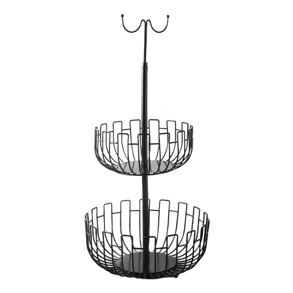 Iron Art 2 Tier Hanging Fruit Basket Holder Storage Rack Black Space Saver