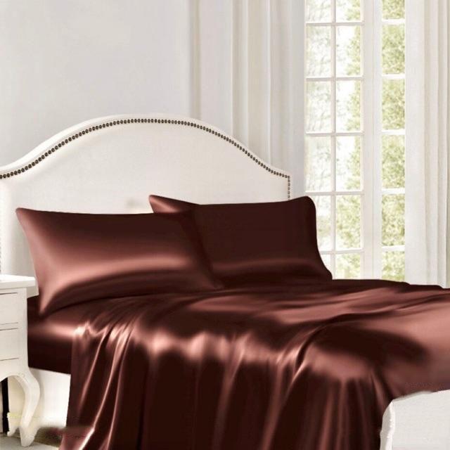 Bộ Ga Gối Phi Lụa 4 Món Cao Cấp Lan Bedding Màu Nâu Socola