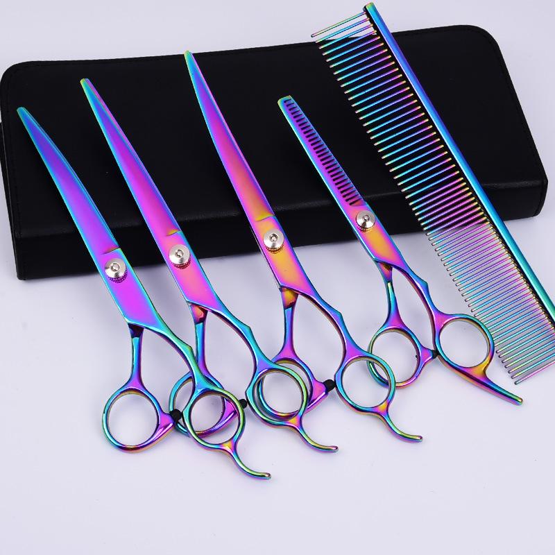 4 Cặp Kéo Chải Lông Thú Cưng Cong Chuyên Nghiệp Và Kéo Tỉa Lông Kèm 1 Lược Chải Lông Cho Chó
