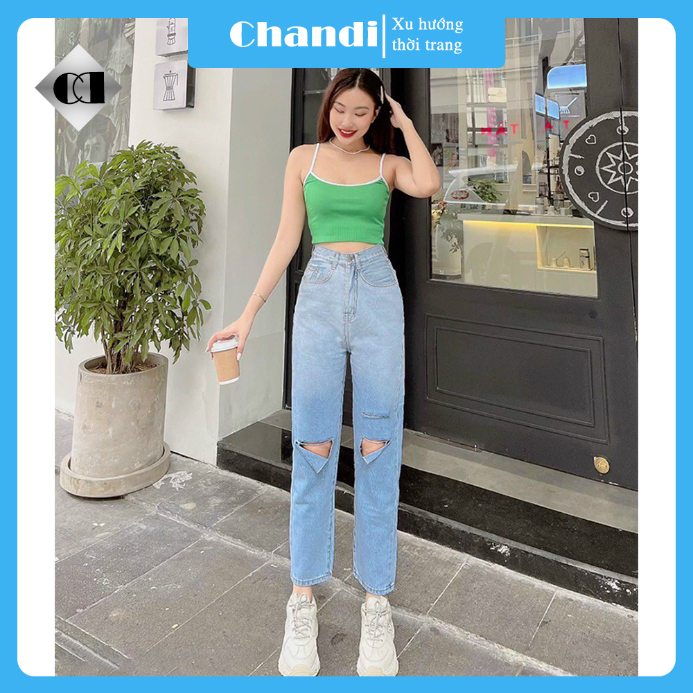 Quần Jean Nữ Dáng Baggy thương hiệu Chandi, chất jean co dãn nhẹ lưng cao mẫu mới MS3262