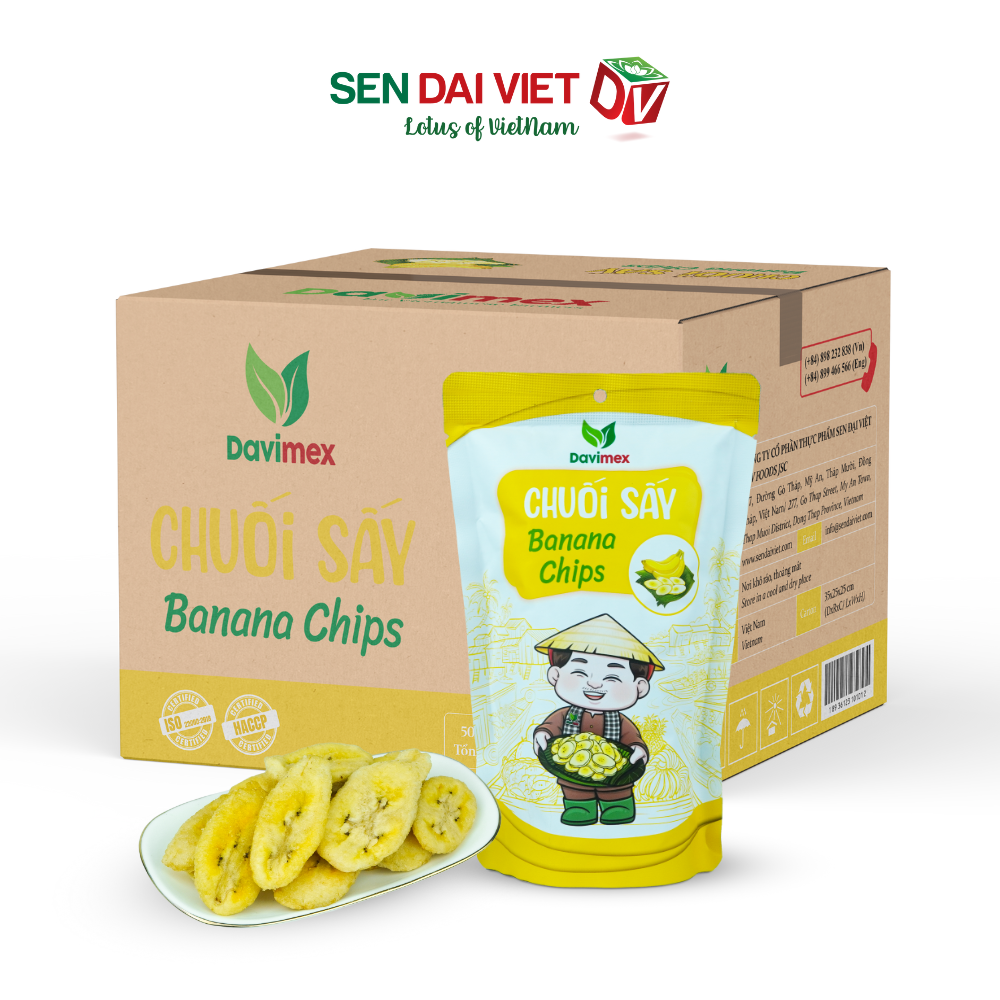 Chuối Sấy Giòn- Vị Ngọt Tự Nhiên, Giòn Tan Tuyệt Đối, Thơm Ngon Tuyệt Vời, ĐV- Sen Đại Việt- Gói 50g- Date Mới Nhất
