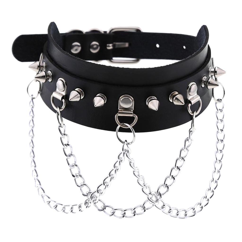 Gothic Pu Leather Choker Women Spike Metal Chain Necklace Punk Jewelry White