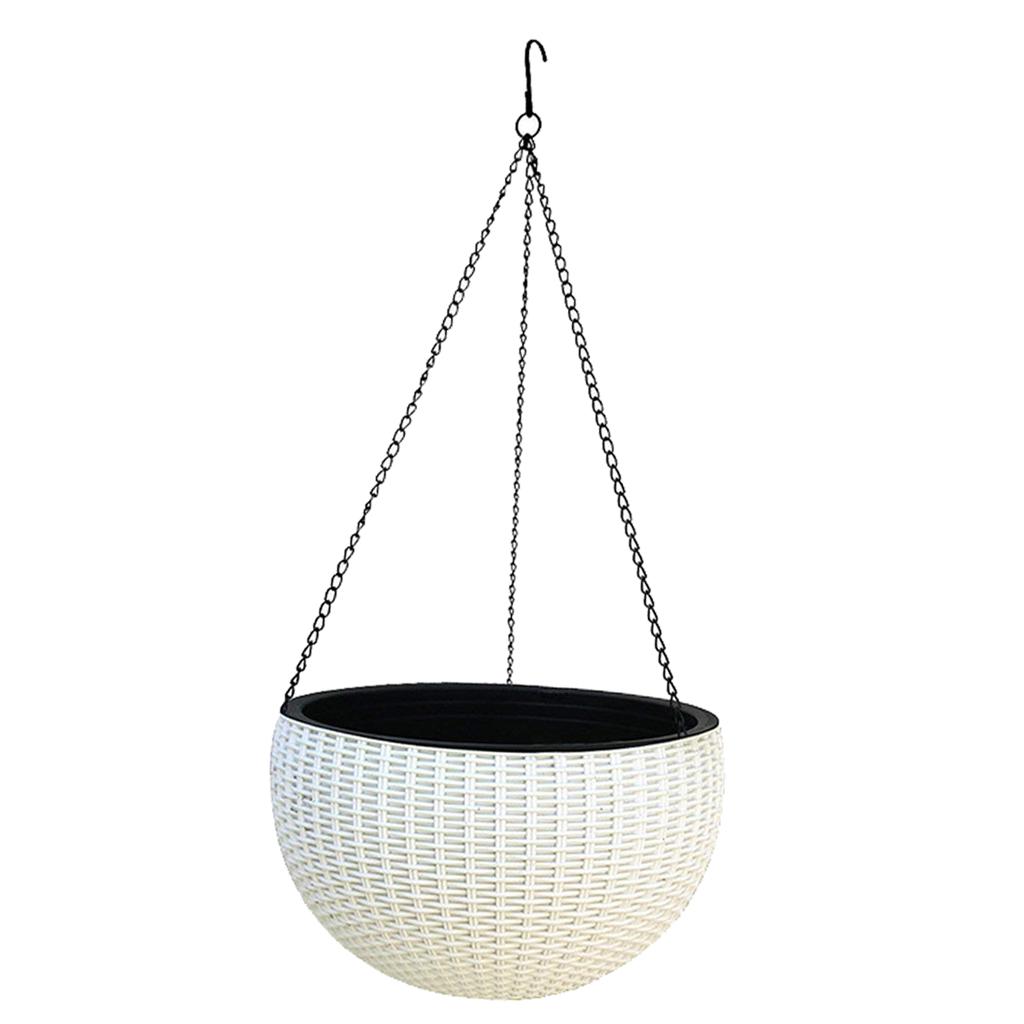 2xPlastic Hanging Flower Pot Planter Basket for Plant Holder+Chain White- S