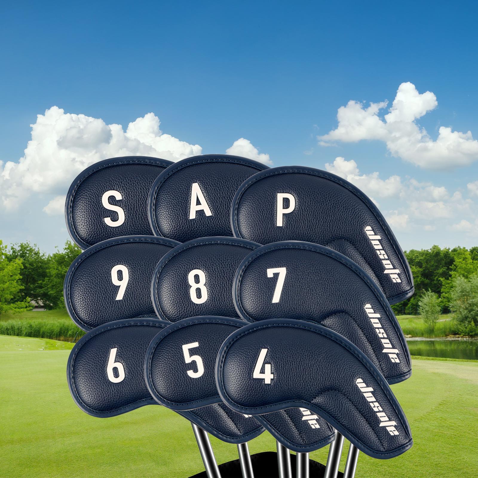 9Pcs Golf Iron Covers Set Golf Club Headcovers PU Leather Embroidered Number Protective Cover Golf Clubs Case Protector for Beginner Golfers