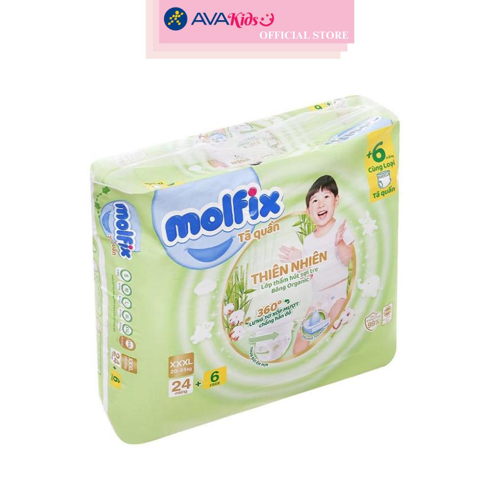 Tã quần Molfix thiên nhiên size XXXL 24 + 6 miếng (20 - 35 kg)