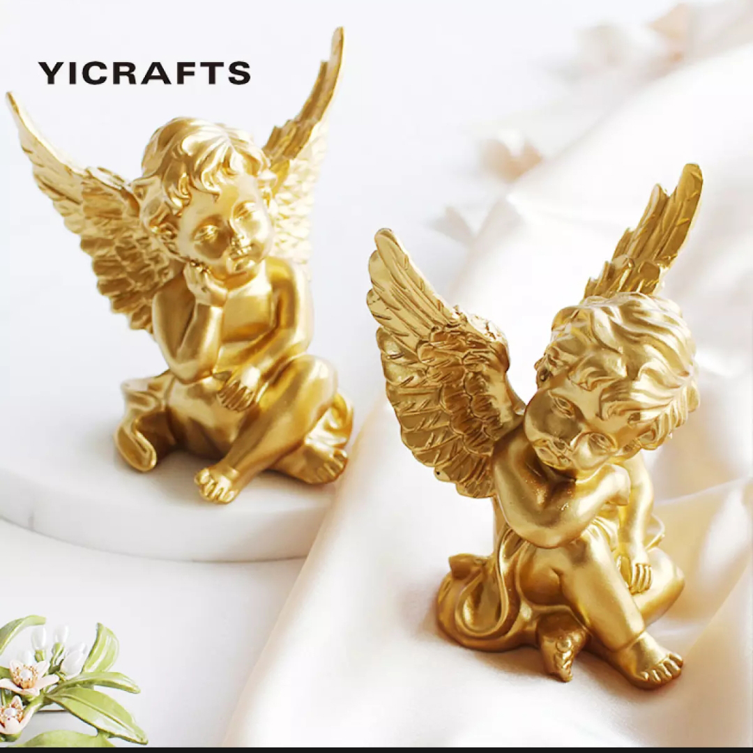 SET 2 Thiên Thần Phong Cách Châu Âu Cổ Điển Trắng - Vàng Trang trí nhà cửa , hồ thủy sinh