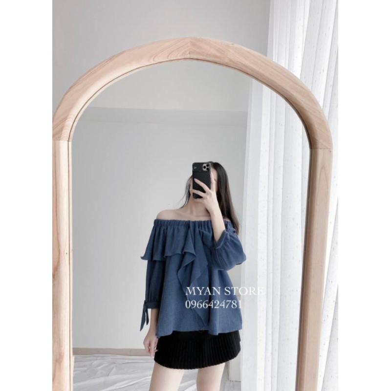 SET ÁO TRỄ VAI CỔ BÈO MIX CHÂN VÁY RẬP LI NHSET02