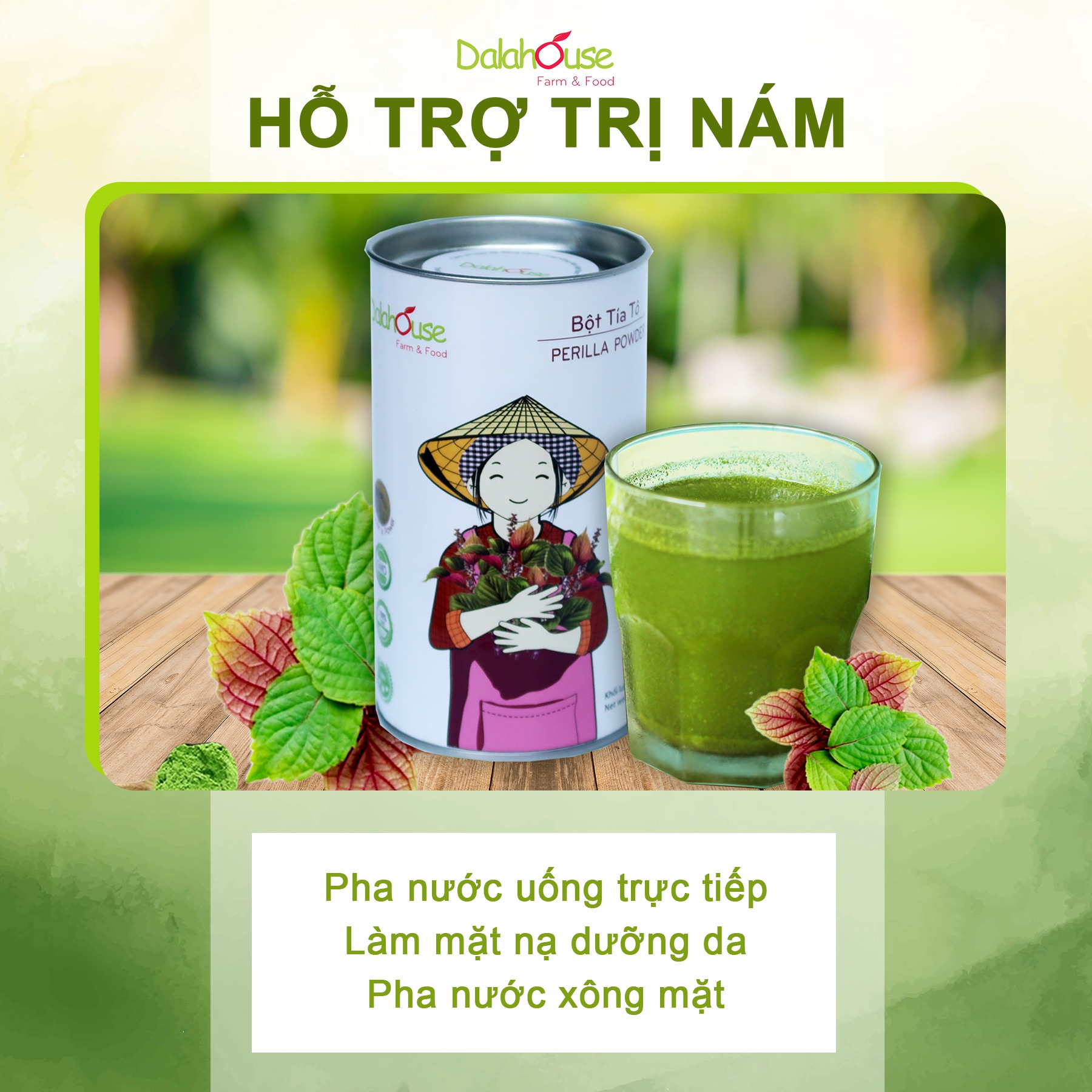 Bột Tía Tô sấy lạnh Dalahouse - Bổ phế phối, An thai, hỗ trợ giảm các triệu chứng cảm, ho, đau họng. Hỗ trợ điều trị GUT, đẹp da, trắng da