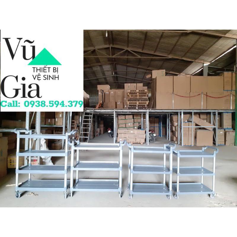 Xe đẩy nhựa 3 tầng nhà hàng,Xe đẩy dọn thức ăn, bát đũa 3 tầng bằng nhựa